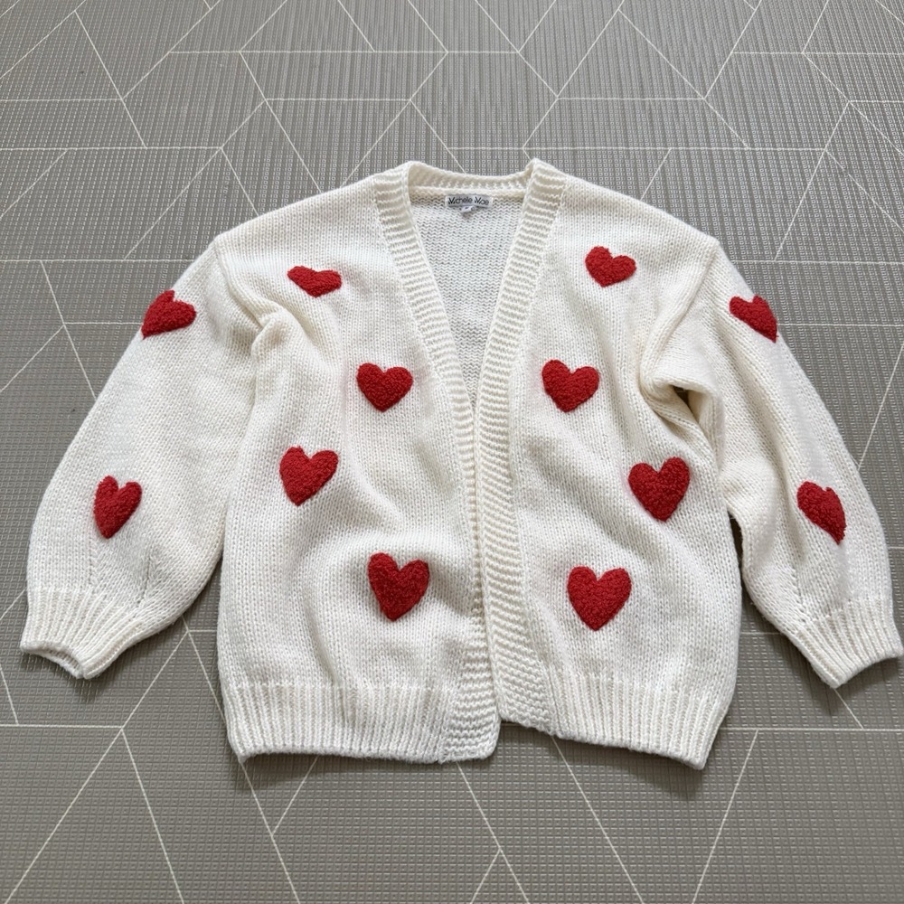 Michelle Mae‎ Oh My Hearts Cardigan SzM Valentines Day Knit Open Front Boutique